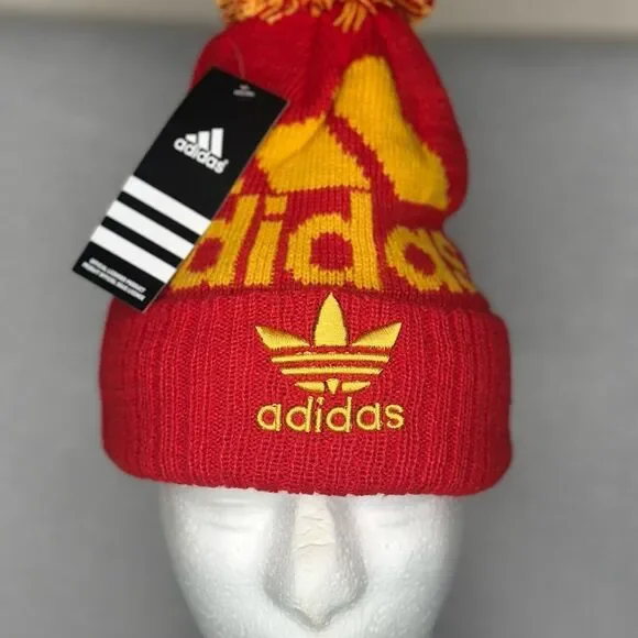 Adidas Red Beanie with Yellow Logo - Picture 1 of 3